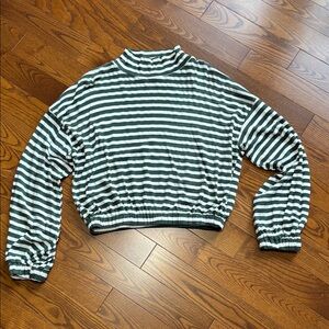 Wishlist Green and White Striped Mock Neck Top